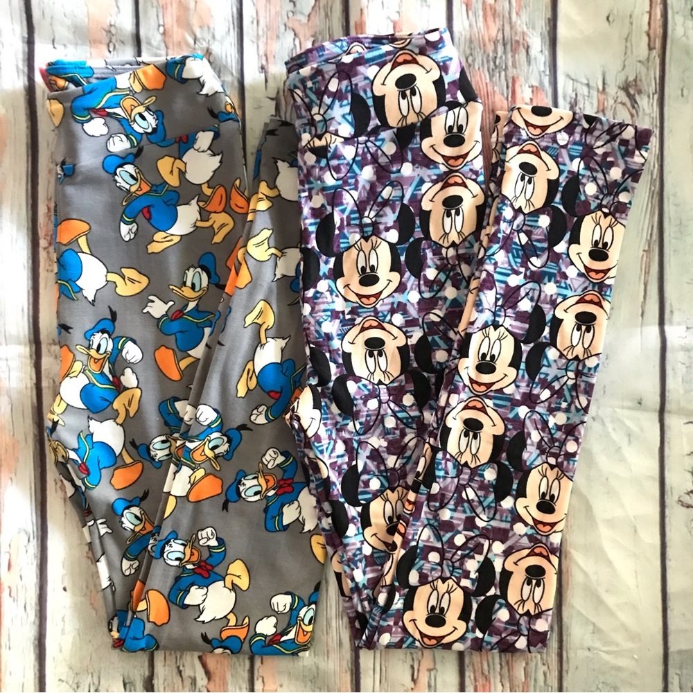 2 Pack Disney Retro DONALD DUCK & MINNIE MOUSE Print Soft LEGGINGS Girls…